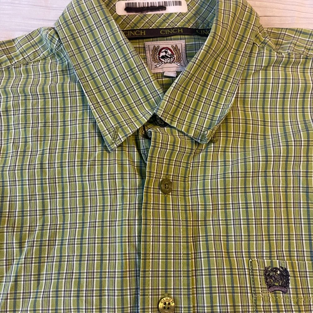 Cinch Men's Green Plaid Button-Down Shirt Size Medium cowboy western